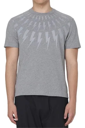 Neil Barrett Tops, Heren, Grijs, L, Katoen, Bliksemflits Grijs T-shirt