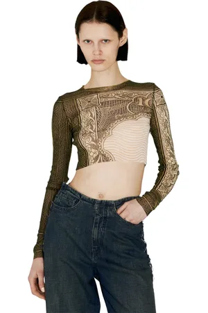 Jean Paul Gaultier Tops, Dames, Veelkleurig, S, Mesh Cartouche Print Crop Top