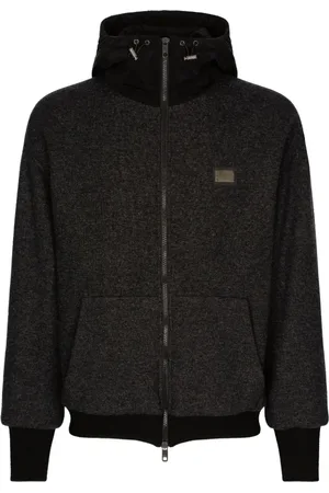 Dolce & Gabbana Sweatshirts & Hoodies, Heren, Zwart, L, Wol, Zwarte Hooded Rits Wol Jack