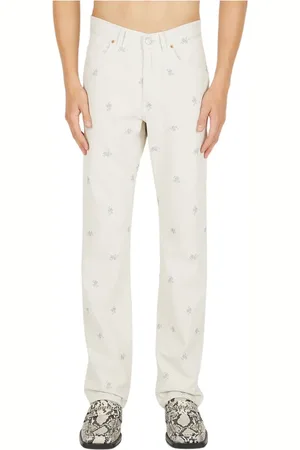 MARTINE ROSE Jeans, Heren, Wit, M, Denim, Bloemenprint Denim Jeans