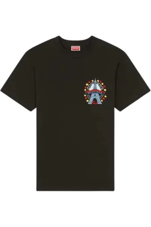 Kenzo Tops, Heren, Zwart, S, Eiffeltoren Geborduurd Slim Fit T-shirt