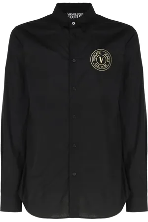VERSACE Overhemden, Heren, Zwart, L, Katoen, Zwart Overhemd