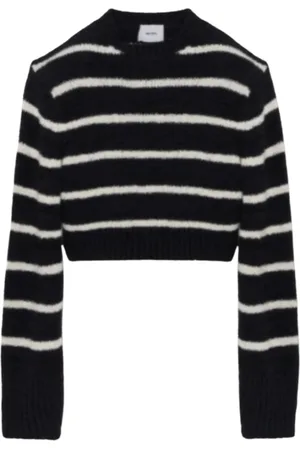 Halfboy Truien, Dames, Zwart, M, Wol, Zwart/Wit Crew Neck Crop Sweater