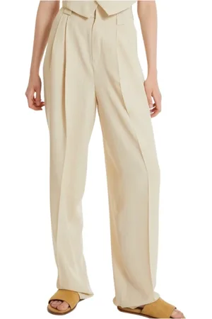 PETAR PETROV Broeken, Dames, , M, Leer, Crème Wijde Broek