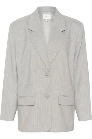 Gestuz Jassen, Dames, Grijs, M, Polyester, Gestreepte Oversized Blazer
