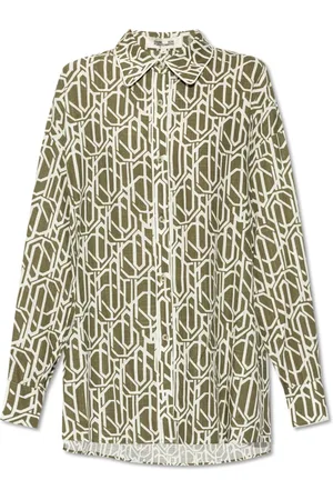 Diane von Furstenberg Blouses & Shirts, Dames, Groen, M, Linnen, Gestreept overhemd door