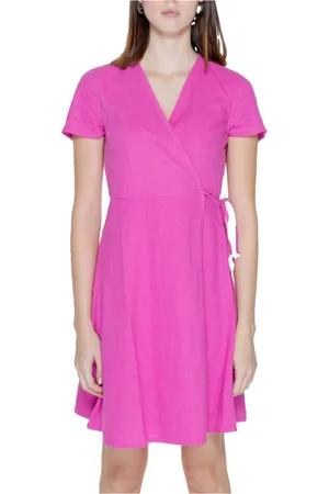 ONLY Kleedjes, Dames, Roze, M, Linnen, Elegante Linnen Midi Jurk