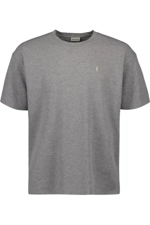 Saint Laurent Tops, Heren, Grijs, XL, Katoen, Geborduurd Logo Katoenen T-shirt