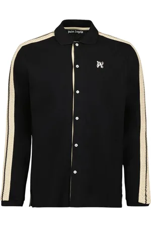 Palm Angels Overhemden, Heren, Zwart, M, Katoen, Monogram Shirt Klassiek Lange Mouw