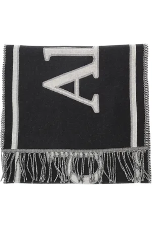 Alexander McQueen Accessoires, Heren, Zwart, ONE Size, Wol, Fringed Varsity Logo Sjaal Zwart Wit