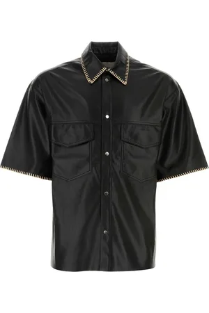 Nanushka Overhemden, Heren, Zwart, S, Stijlvol Zwart Leren Shirt