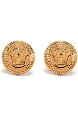 VERSACE Accessoires, Dames, Geel, ONE Size, Gouden Medusa-Plaque Oorbellen