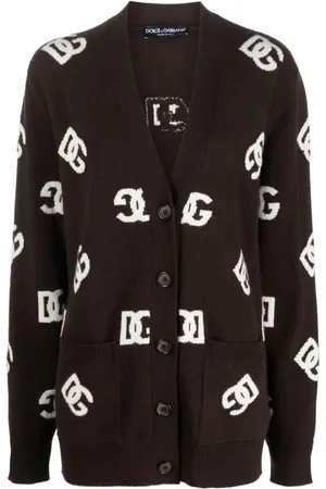 Dolce & Gabbana Truien, Dames, Bruin, XS, Wol, Monogram Wol Cardigan Bruin Sweater