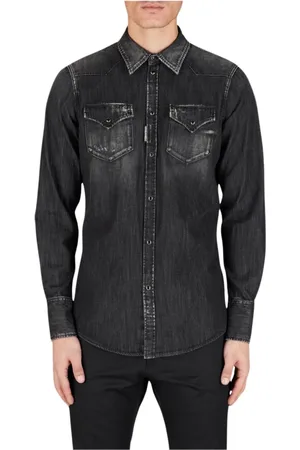 Dsquared2 Jassen, Heren, Zwart, M, Katoen, Klassiek Western Overhemd