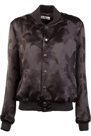 Saint Laurent Jassen, Heren, Zwart, M, Katoen, Zwarte Bomberjack met Palmprint