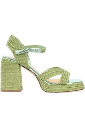 Castaner Schoenen, Dames, Groen, 36 EU, Leer, Metallic Gevlochten Sandaal Valle Model