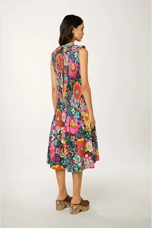 Manoush Kleedjes, Dames, Veelkleurig, M, Katoen, 70s Bloemen Midi Jurk