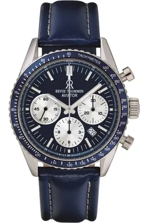 Revue Thommen Accessoires, Heren, Blauw, ONE Size, Leer, Automatische Aviator Chronograaf Leren Horloge