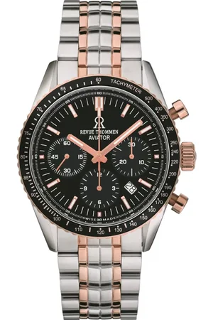 Revue Thommen Accessoires, Heren, Zwart, ONE Size, Automatische Aviator Chronograaf Horloge Roestvrij Staal