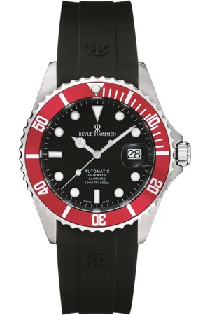 Revue Thommen Accessoires, Heren, Rood, ONE Size, Automatisch Siliconen Horloge Zwarte Wijzerplaat