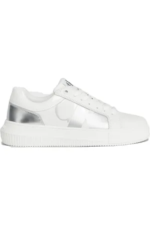 Calvin Klein Schoenen, Dames, Wit, 36 EU, Witte Chunky Lage Top Sneakers