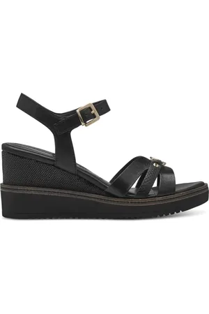 Tamaris Schoenen, Dames, Zwart, 40 EU, Leer, Zwarte Casual Open Platte Sandalen