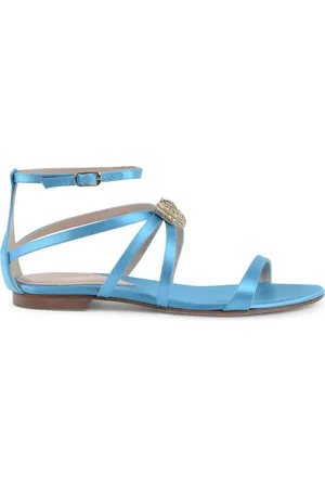 DEE OCLEPPO Schoenen, Dames, Blauw, 36 EU, Satijn, Satin Strik Enkelband Sandaal