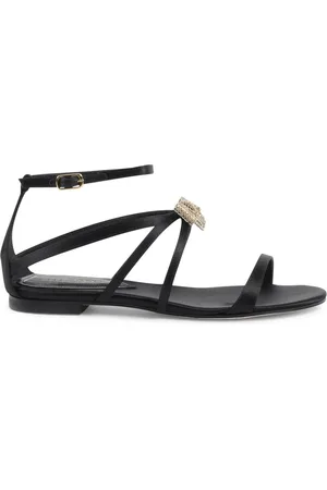 DEE OCLEPPO Schoenen, Dames, Zwart, 40 EU, Satijn, Satin Enkelband Sandaal met Swarovski Strik