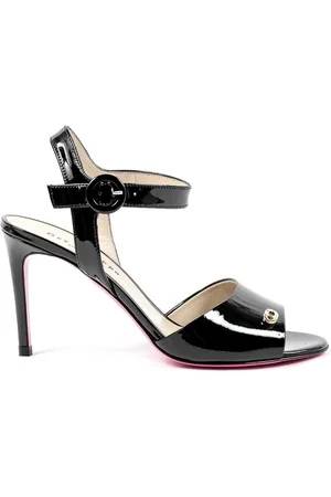 DEE OCLEPPO Schoenen, Dames, Zwart, 39 1/2 EU, Leer, Zwarte Leren Hoge Hak Sandalen