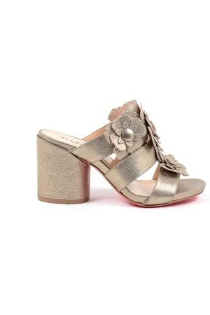 DEE OCLEPPO Schoenen, Dames, Geel, 36 EU, Leer, Gouden Leren Hoge Hak Sandaal
