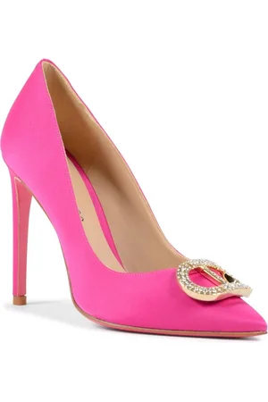 DEE OCLEPPO Schoenen, Dames, Roze, 36 EU, Satijn, Roze Satijnen Pomp met Gouden Logo