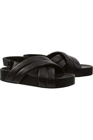 Högl Schoenen, Dames, Zwart, 39 EU, Leer, Zwarte Casual Open Platte Sandalen