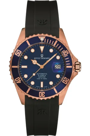 Revue Thommen Accessoires, Heren, Geel, ONE Size, Automatisch Siliconen Horloge Blauwe Wijzerplaat Groene Lunette