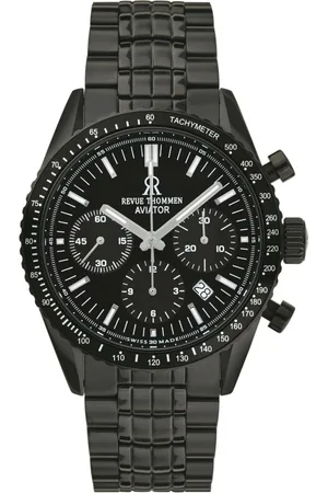 Revue Thommen Accessoires, Heren, Zwart, ONE Size, Automatische Aviator Chronograaf Horloge Roestvrij Staal