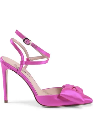 DEE OCLEPPO Schoenen, Dames, Roze, 37 1/2 EU, Satijn, Chique Satijnen Enkelband Stiletto Pump