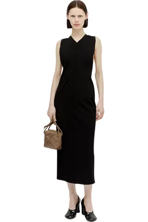 Khaite Kleedjes, Dames, Zwart, M, Polyester, Stretch V-Hals Open Rug Jurk