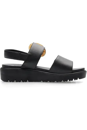 ARA Schoenen, Dames, Zwart, 41 EU, Leer, Zwarte Platte Sandalen voor Vrouwen