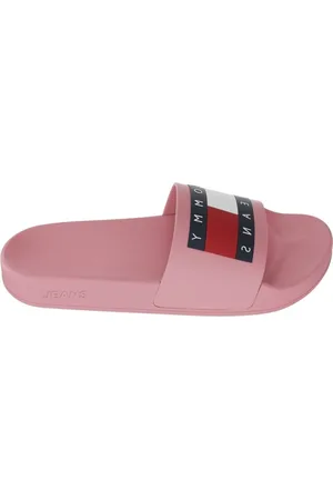 Tommy Hilfiger Schoenen, Dames, Roze, 41 EU, Roze Flag Pool Slides Flip Flops