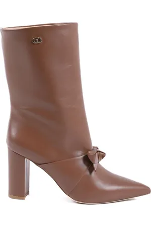 DEE OCLEPPO Schoenen, Dames, Bruin, 38 EU, Stijlvolle Bow Laars met Gouden Detail