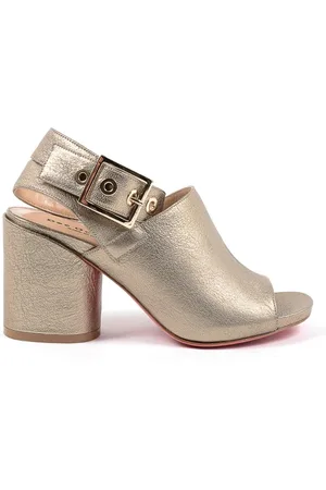 DEE OCLEPPO Schoenen, Dames, Geel, 36 EU, Leer, Luxe Gouden Leren Hoge Hak Sandalen