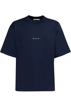 Marni Tops, Heren, Blauw, M, Katoen, katoenen t-shirt met logo