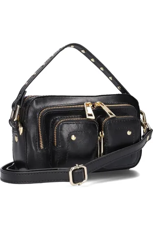 Nunoo Tassen, Dames, Zwart, ONE Size, Leer, Helena W Gold Schoudertas Zwart