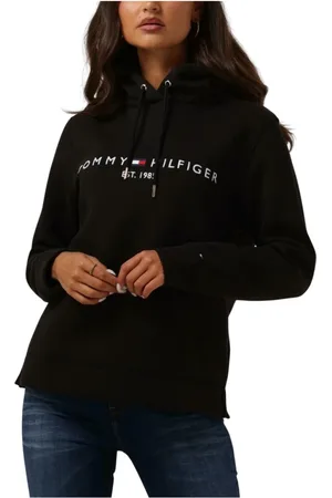 Tommy Hilfiger Sweatshirts & Hoodies, Dames, Zwart, L, Katoen, Heritage Hilfiger Hoodie Sweater