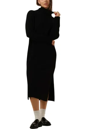 Drykorn Kleedjes, Dames, Zwart, S, Wol, Zwarte Midi Jurk Sastera