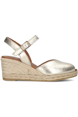 Viguera Schoenen, Dames, Grijs, 39 EU, Leer, Gouden Leren Sleehak Sandalen