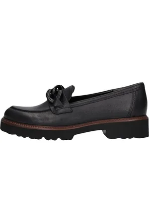 Gabor Schoenen, Dames, Zwart, 39 EU, Leer, Zwarte Loafers met Kettingdetail