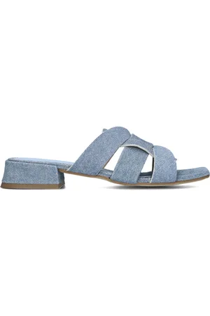 Lina Locchi Schoenen, Dames, Blauw, 37 EU, Denim, Blauwe Denim Slippers met Blokhak