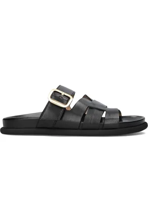 Lina Locchi Schoenen, Dames, Zwart, 36 EU, Zwarte Leren Slippers Stijlvol Comfortabel
