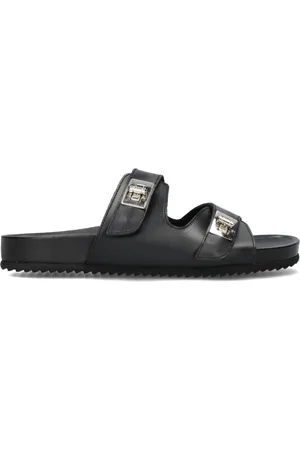 Lina Locchi Schoenen, Dames, Zwart, 41 EU, Leer, Zwarte Leren Slippers met Gouden Details