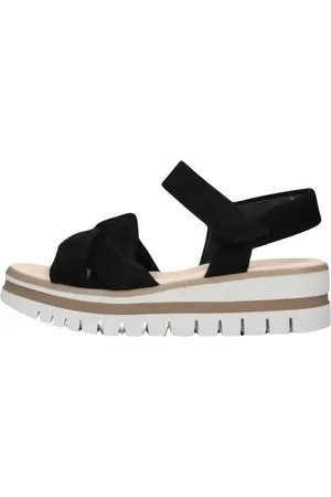 Gabor Schoenen, Dames, Zwart, 40 EU, Suède, Zwarte suède sandalen met plateauzool